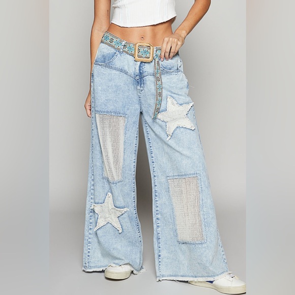 POL Denim - POL “Starlight Stitch” Wide Leg Patchwork Jeans